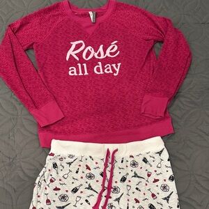 Rosé All Day Women's Pajama Set - Pink and Tan -size S